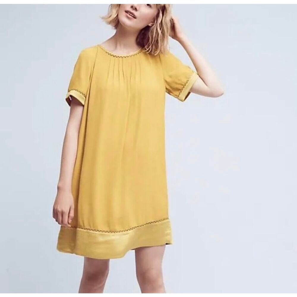 Anthropologie Maeve Verdet Swing Gold Dress Size Small